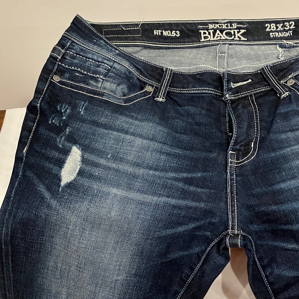 Buckle Dark Blue Ripped Women Jeans - Picture 8 of 13
